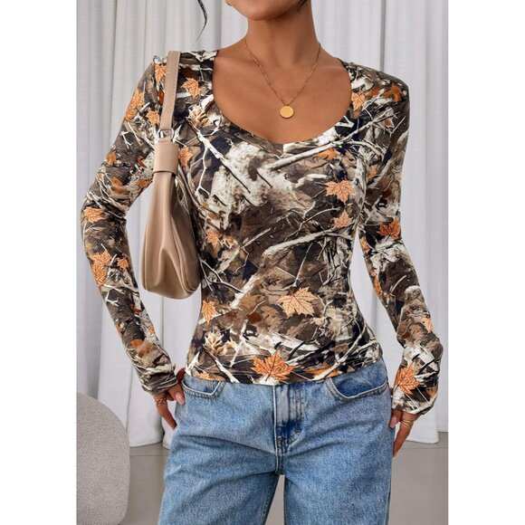 Women’s Long Sleeve Crop Top Deep V Neck Slim Fit Casual Fall Trendy - Picture 5 of 8